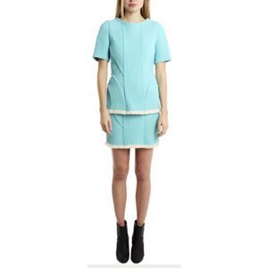 3.1 Phillip Lim Sky Blue Corded Fringed Back Zip Top Size 6